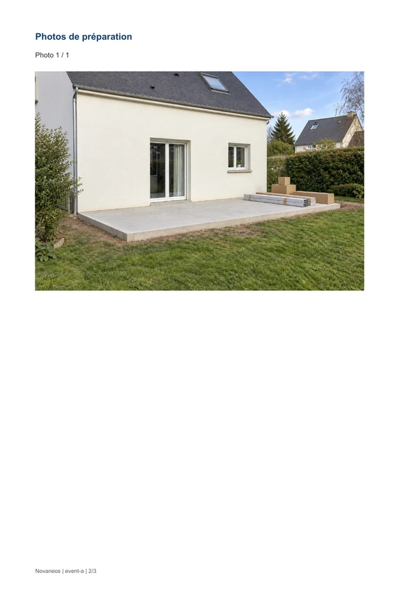 Deuxième page A4 du rapport fictif : photo de préparation avant le chantier.
